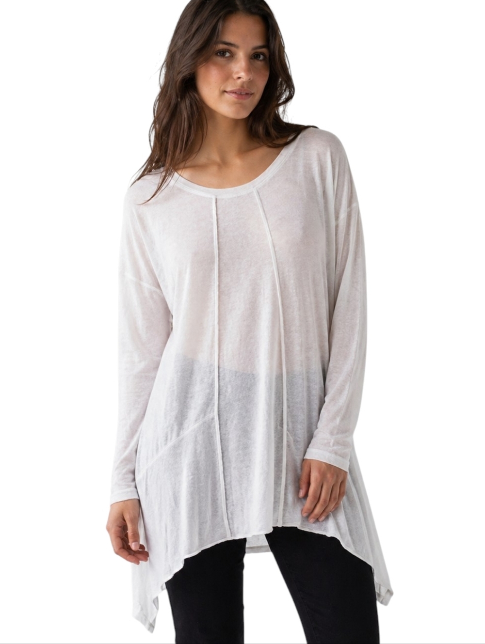JAC Jacqueline Conoir Asymmetric Tunic Top Womens Medium Lagenlook Boho